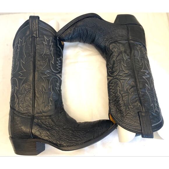 Tony Lama #05226 Black Leather Ostrich Toe Western Pointed Men’s Boots SZ 7.5 EE - Picture 6 of 13